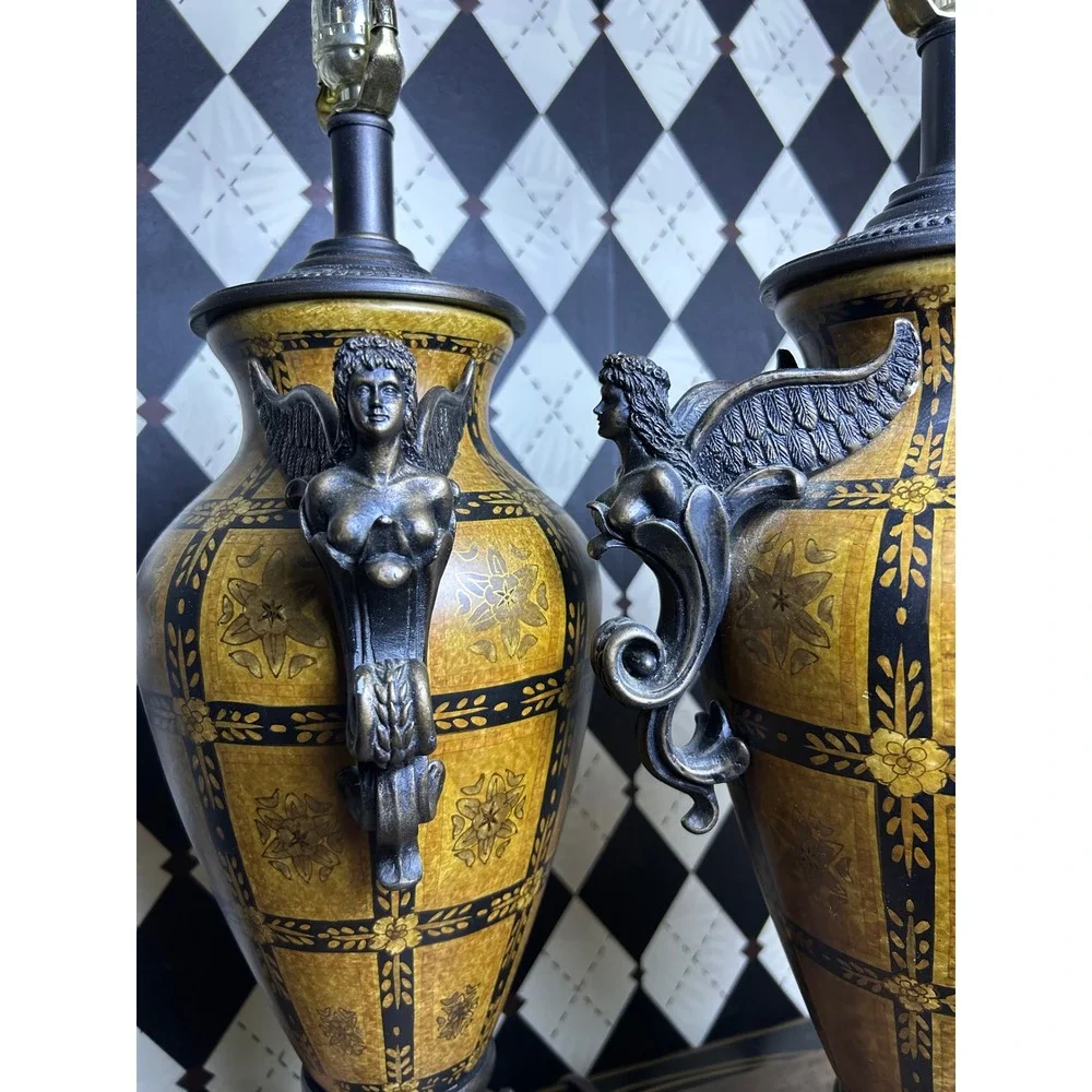 Vintage Figural Angel Table‎ Lamps Pair Neoclassical Urn Hollywood Regency